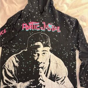 Poetic Justice Tupac Splatter Hoodie L Black Streetwear 90s Hip Hop Film Rap